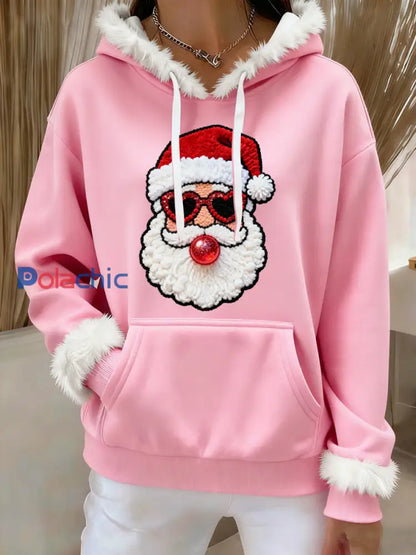 Sweat à capuche imprimé Père Noël pour femmes Rose / S
