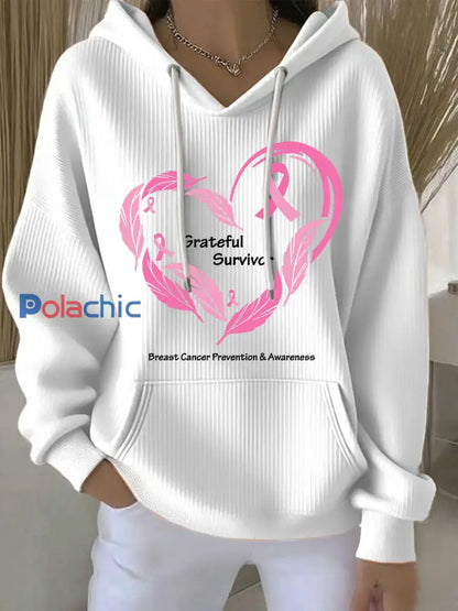 Sweat à capuche à imprimé sensibilisation au cancer du sein pour femmes Blanc / S