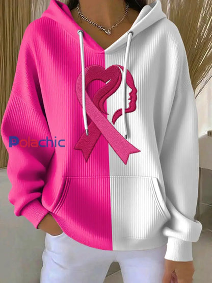 Sweat à capuche à imprimé sensibilisation au cancer du sein pour femmes Blanc / S