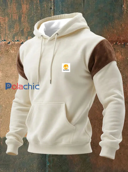 Sweat à capuche imprimé style western hiver vintage pour hommes Blanc-Crémeux / S