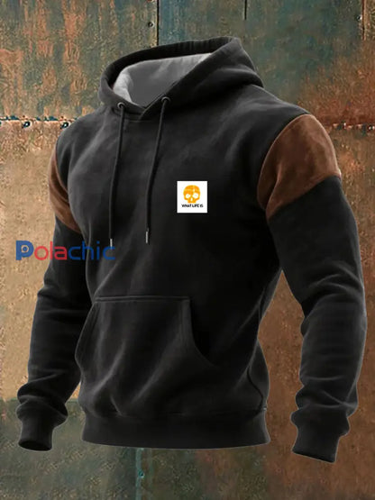 Sweat à capuche imprimé style western hiver vintage pour hommes Noir / S