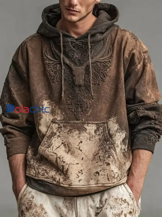 Sweat à capuche imprimé Western Elk Homme comme image / S