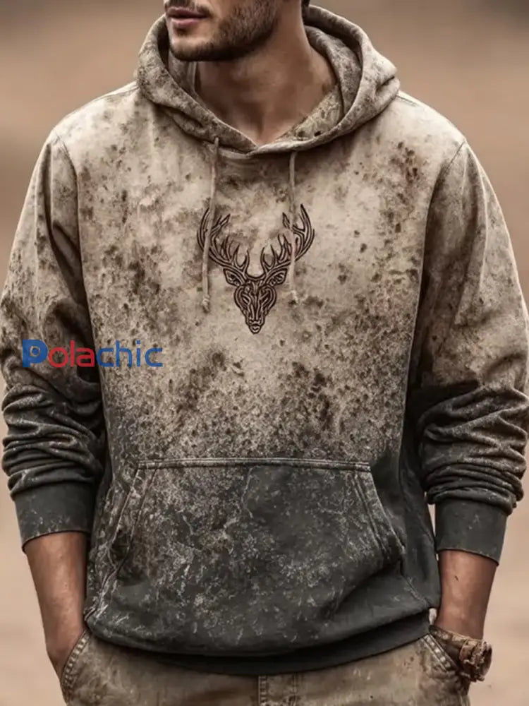 Sweat à capuche imprimé Western Elk Homme comme image / S