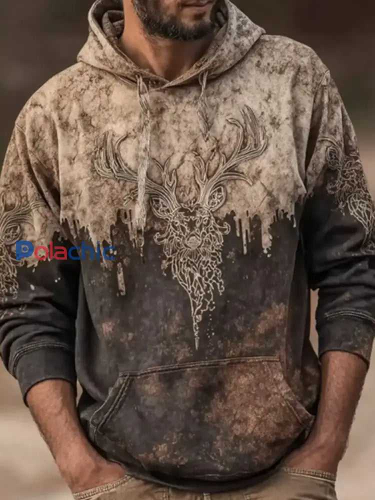 Sweat à capuche imprimé Western Elk Homme comme image / S