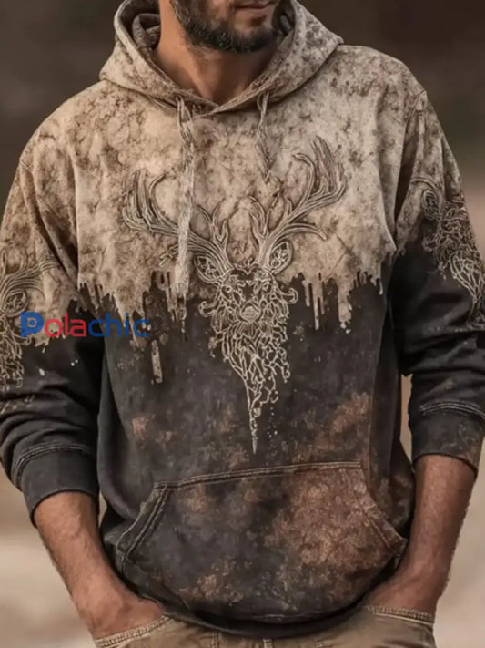 Sweat à capuche imprimé Western Elk Homme comme image / S