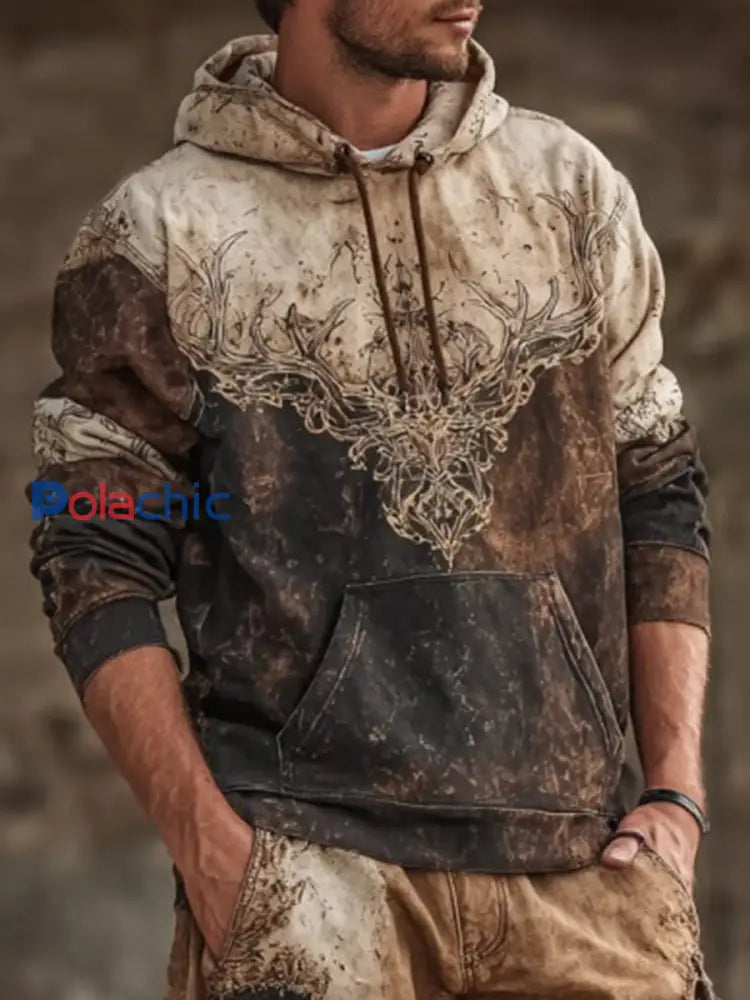 Sweat à capuche imprimé Western Elk Homme comme image / S