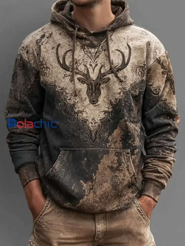 Sweat à capuche imprimé Western Elk Homme comme image / S