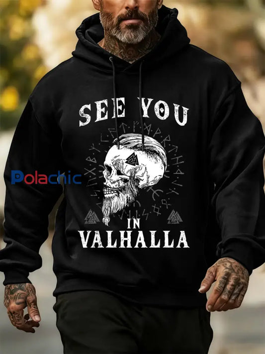 Sweat à capuche à manches longues pour hommes Viking Skull Print Noir / S