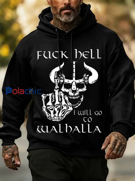 Sweat à capuche à manches longues pour hommes Viking Skull Print Noir / S