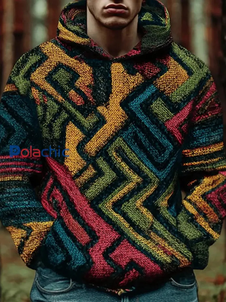 Sweat à capuche à motif géométrique pour hommes comme image / S