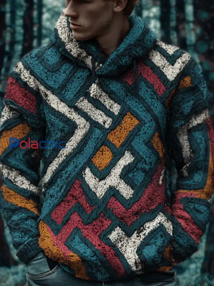 Sweat à capuche à motif géométrique pour hommes comme image / S