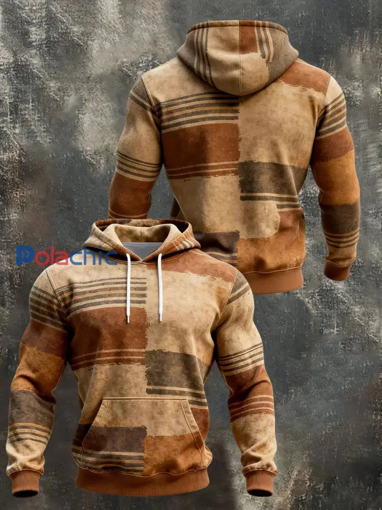 Sweat à capuche à motifs géométriques pour hommes avec poche comme image / S