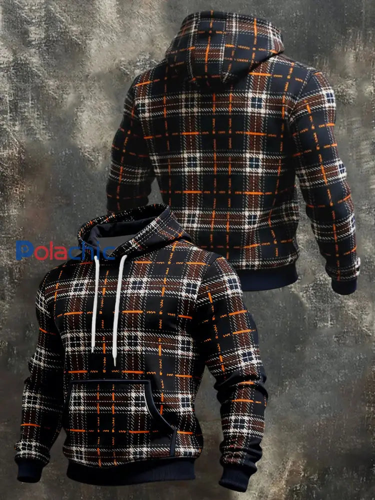 Sweat à capuche à motifs géométriques pour hommes avec poche comme image / S