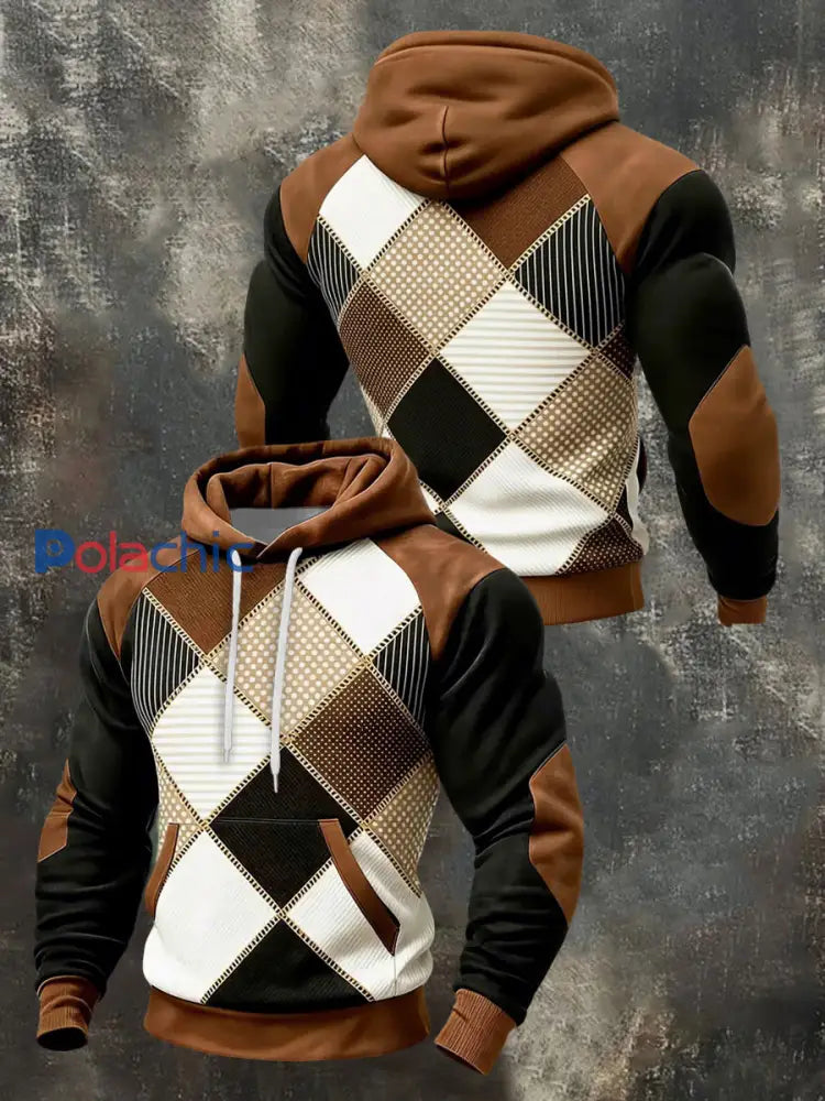 Sweat à capuche à motifs géométriques pour hommes avec poche comme image / S