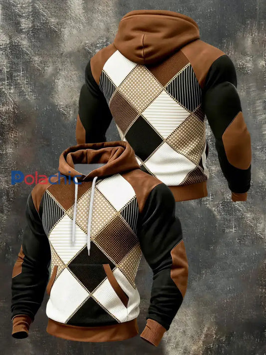 Sweat à capuche à motifs géométriques pour hommes avec poche comme image / S