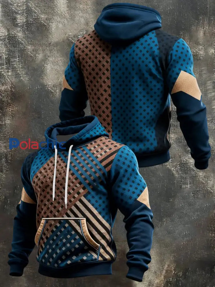 Sweat à capuche à motifs géométriques pour hommes avec poche comme image / S