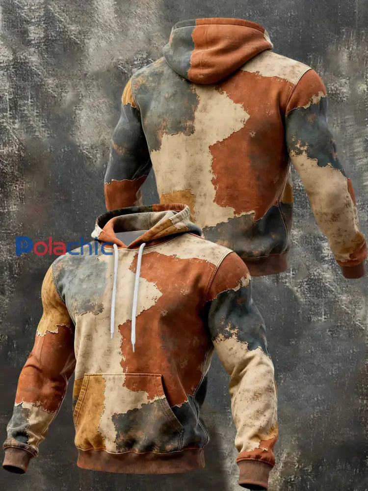 Sweat à capuche à motifs géométriques pour hommes avec poche comme image / S