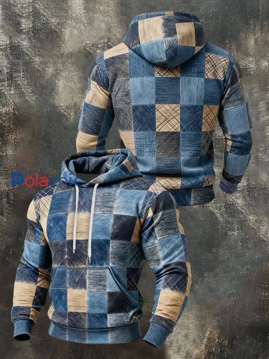 Sweat à capuche à motifs géométriques pour hommes avec poche comme image / S