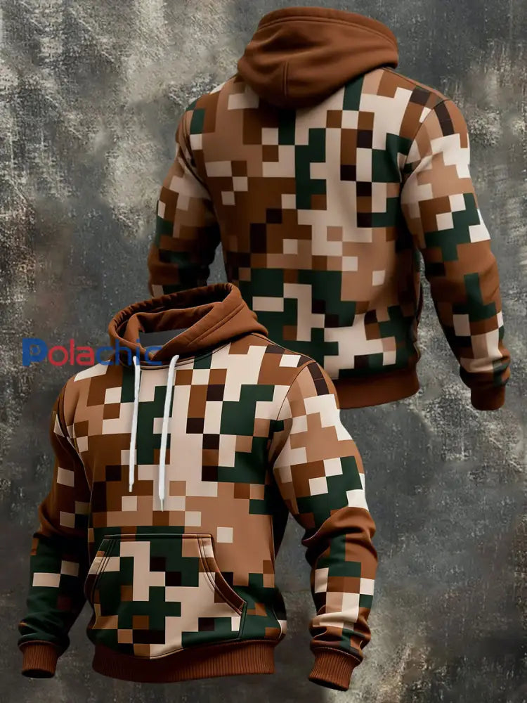 Sweat à capuche à motifs géométriques pour hommes avec poche comme image / S