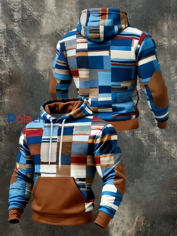 Sweat à capuche à motifs géométriques pour hommes avec poche comme image / S