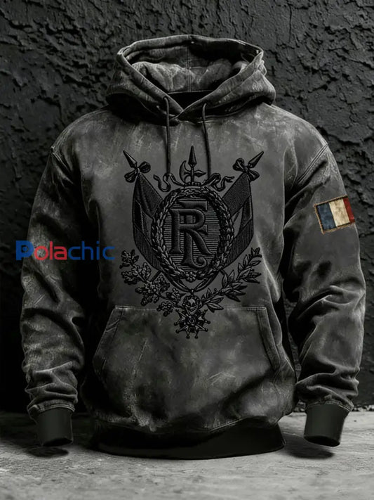 Sweat à capuche surdimensionné à épaules dénudées avec poches à motif français pour hommes Noir / S