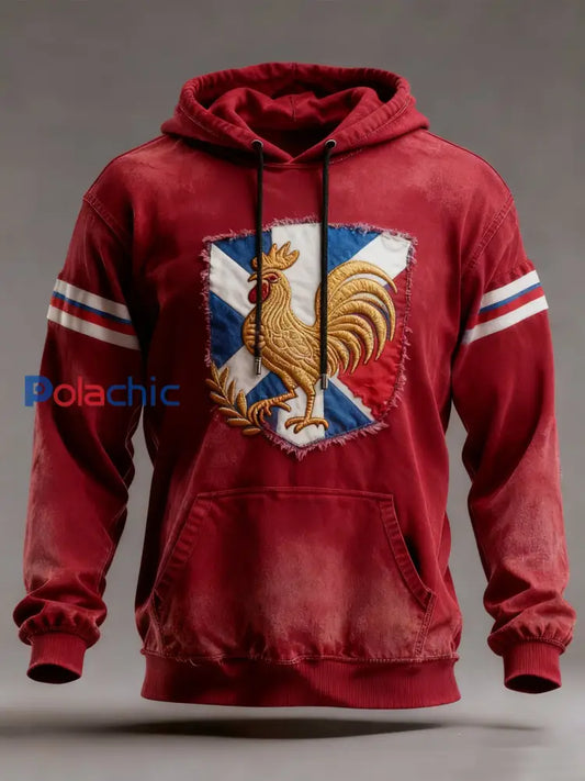 Sweat à capuche surdimensionné à épaules dénudées avec poches pour hommes drapeau français vintage comme image / S