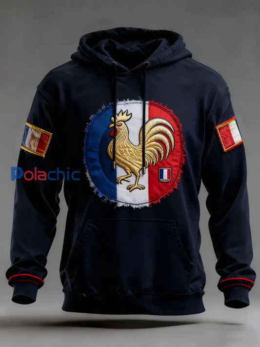 Sweat à capuche surdimensionné à épaules dénudées avec poches pour hommes drapeau français vintage comme image / S