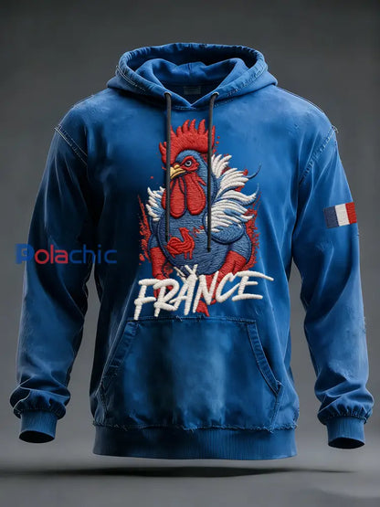 Sweat à capuche surdimensionné à épaules tombantes avec poches pour hommes France Rugby Bleu / S