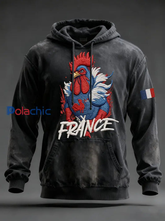 Sweat à capuche surdimensionné à épaules tombantes avec poches pour hommes France Rugby Noir / S