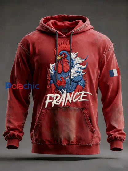 Sweat à capuche surdimensionné à épaules tombantes avec poches pour hommes France Rugby Rouge / S