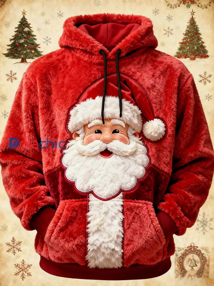 Sweat à capuche surdimensionné pour hommes Noël Père Noël Art avec poches Rouge / S
