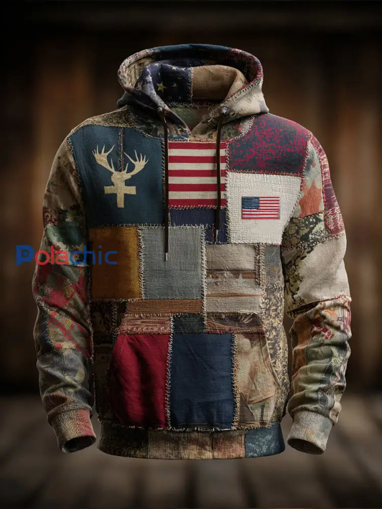 Sweat à capuche surdimensionné Vintage Elk à épaules dénudées pour hommes comme image / S