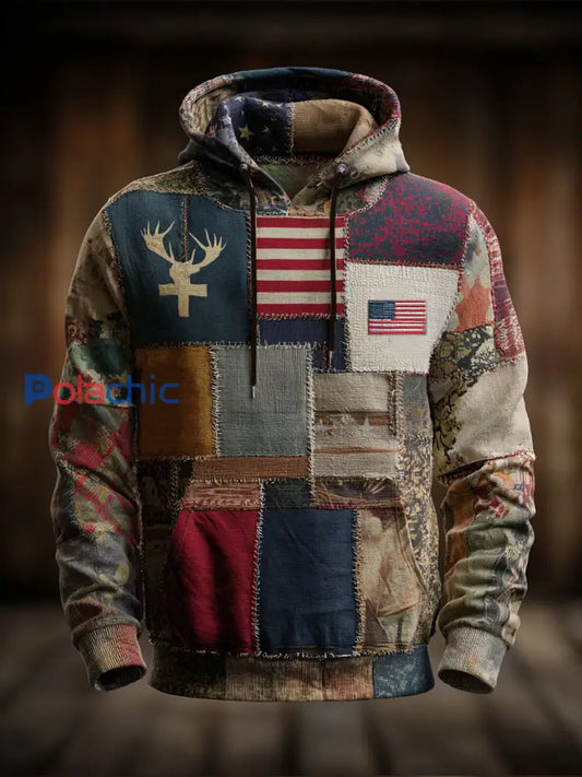 Sweat à capuche surdimensionné Vintage Elk à épaules dénudées pour hommes comme image / S