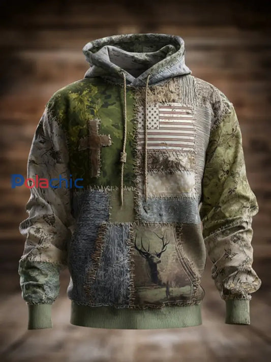 Sweat à capuche surdimensionné Vintage Western Elk pour homme comme image / S