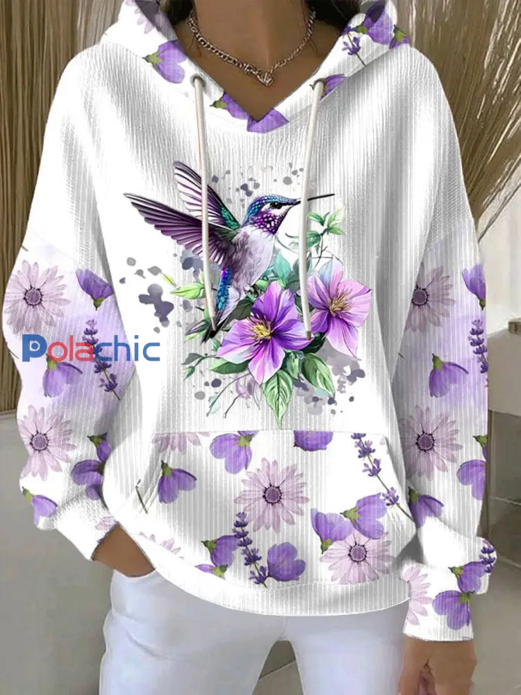 Sweat à capuche texturé casual colibri violet pour femmes Blanc / S