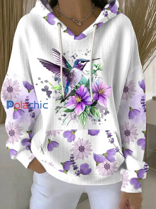Sweat à capuche texturé casual colibri violet pour femmes Blanc / S