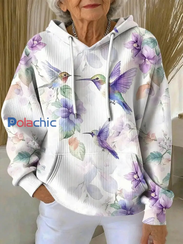 Sweat à capuche texturé casual colibri violet pour femmes comme image / S