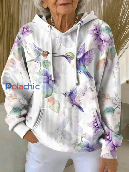 Sweat à capuche texturé casual colibri violet pour femmes comme image / S