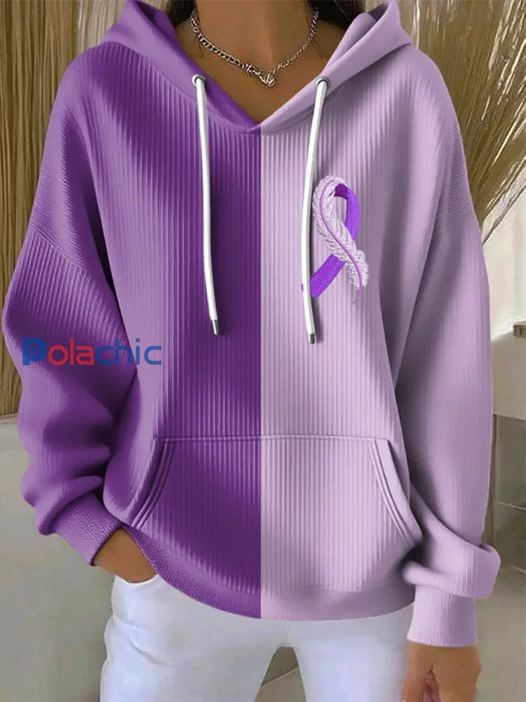Sweat à capuche texturé casual colibri violet pour femmes comme image / S