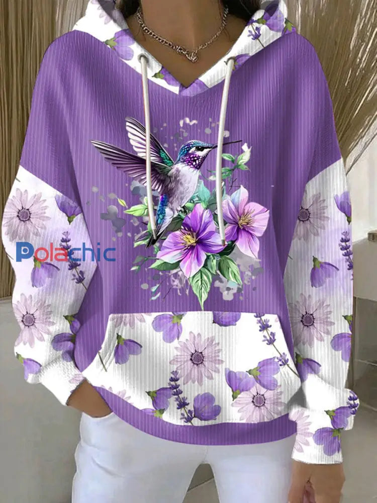 Sweat à capuche texturé casual colibri violet pour femmes Violet / S