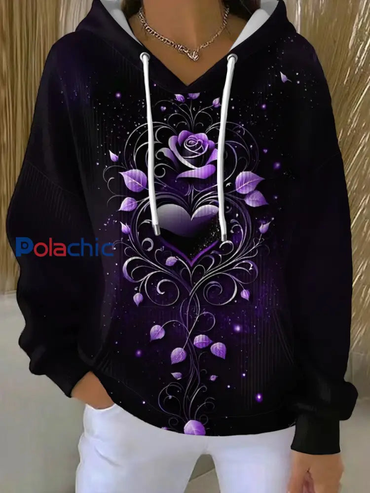Sweat à capuche vintage à imprimé floral violet pour femmes Violet / S