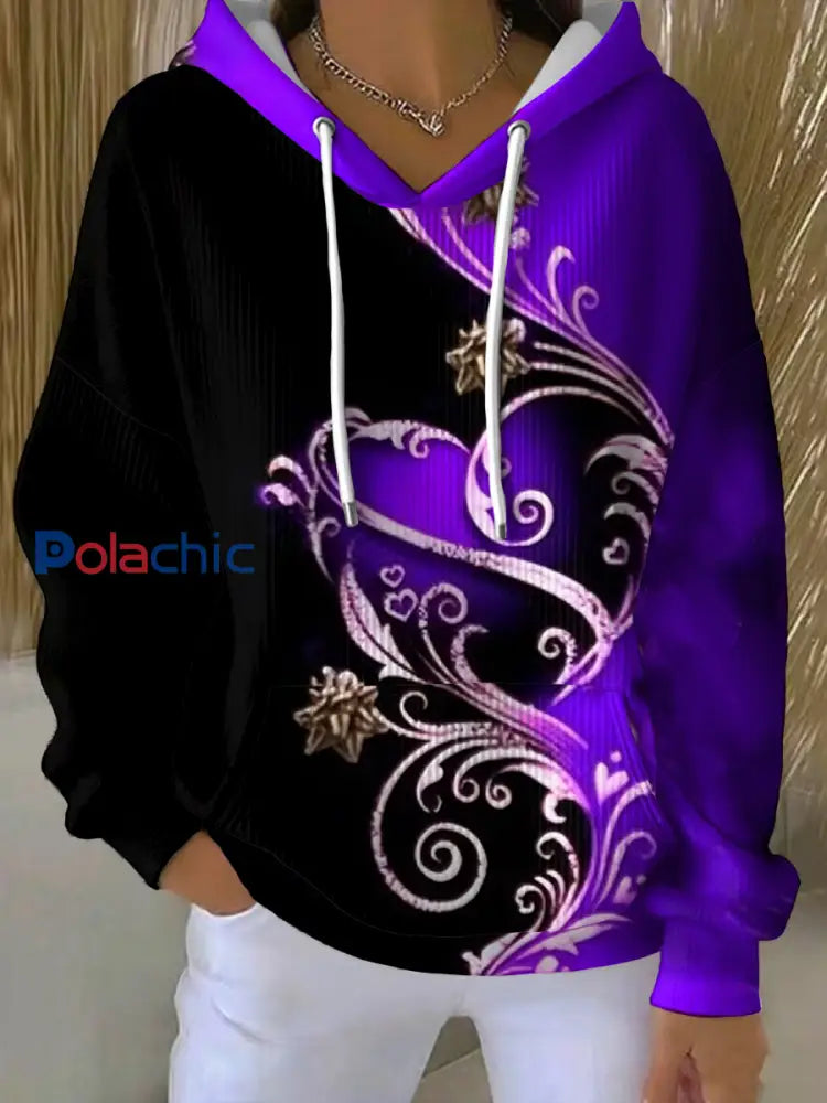Sweat à capuche vintage à imprimé floral violet pour femmes Violet / S