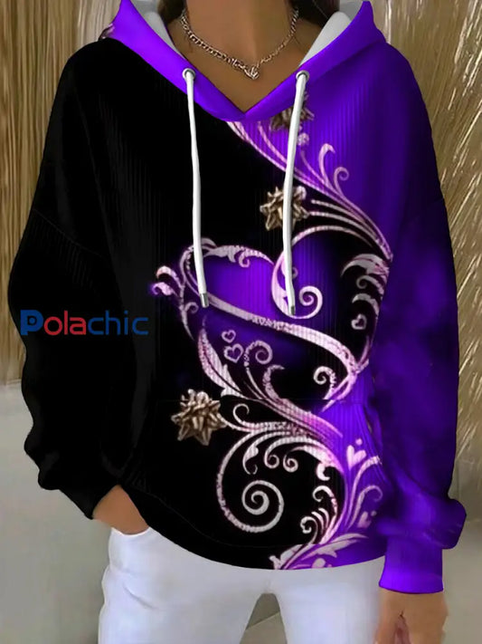 Sweat à capuche vintage à imprimé floral violet pour femmes Violet / S