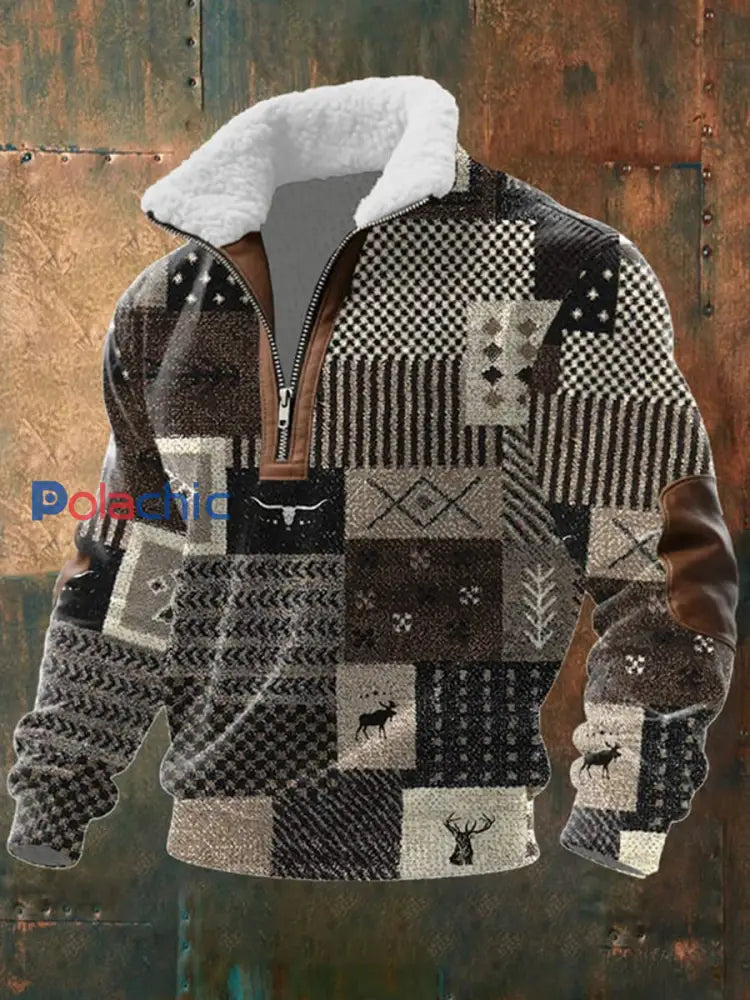 Sweat à capuche zippé à doublure en molleton imprimé western vintage comme image / S