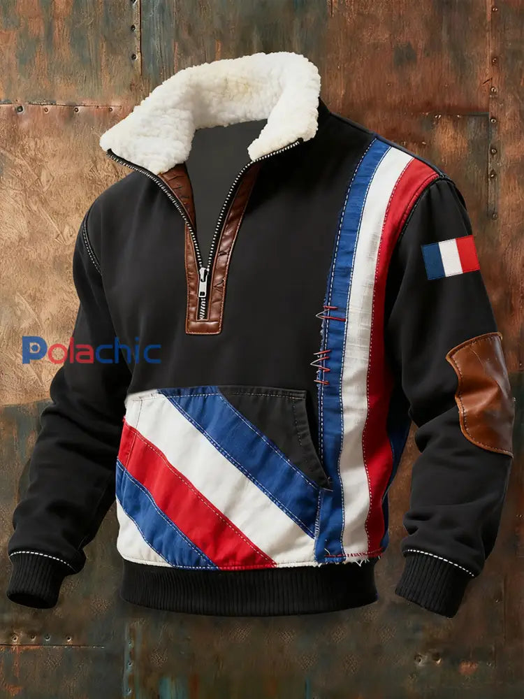 Sweat à capuche zippé French Stamp pour homme Noir / S