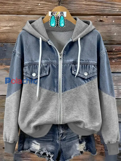 Sweat à capuche zippé à imprimé vintage pour femmes comme image / S