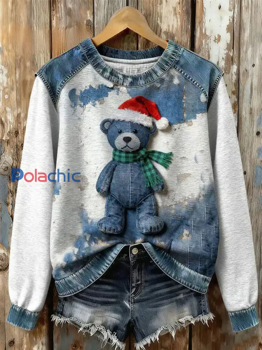 Sweat Art Bear Denim Patchwork Femme comme image / S