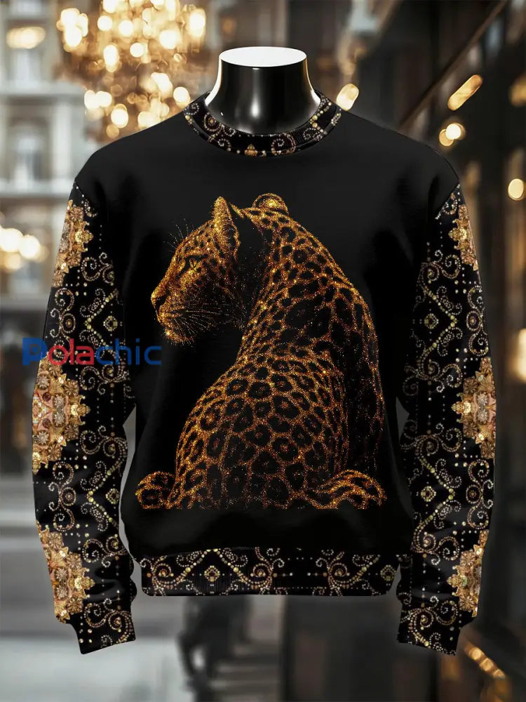 Sweat décontracté à imprimé léopard rétro luxueux pour hommes comme image / S