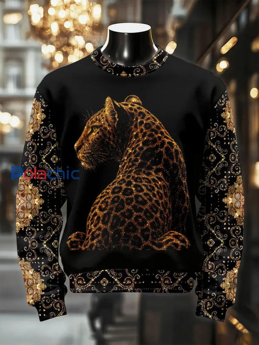 Sweat décontracté à imprimé léopard rétro luxueux pour hommes comme image / S
