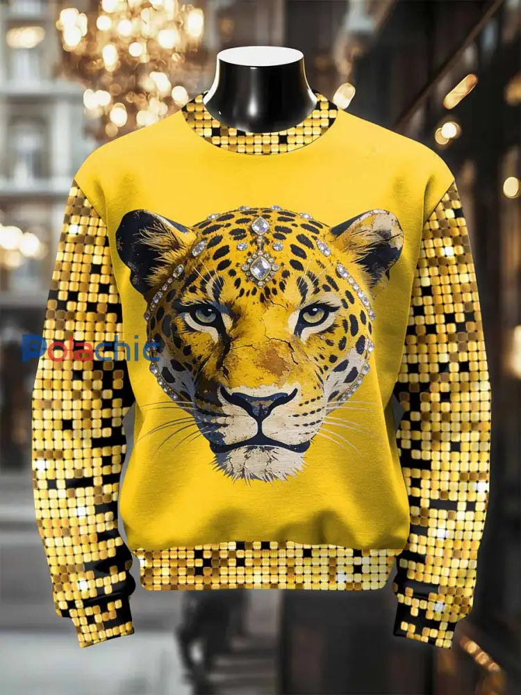 Sweat décontracté à imprimé léopard rétro luxueux pour hommes comme image / S
